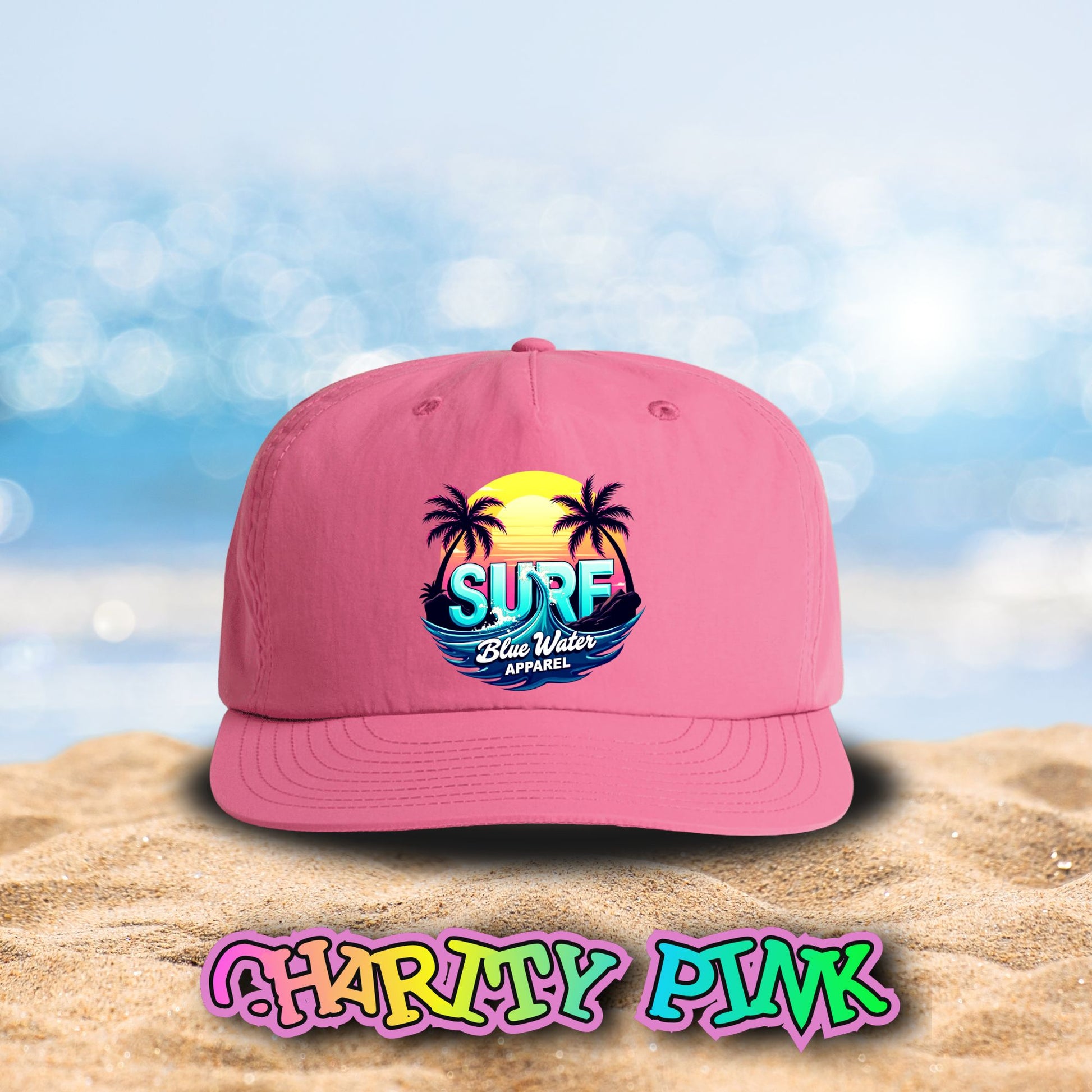 front view charity pink retro surf surf cap by blue water apparel