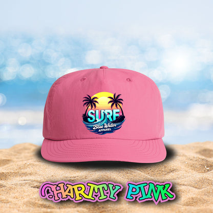 front view charity pink retro surf surf cap by blue water apparel