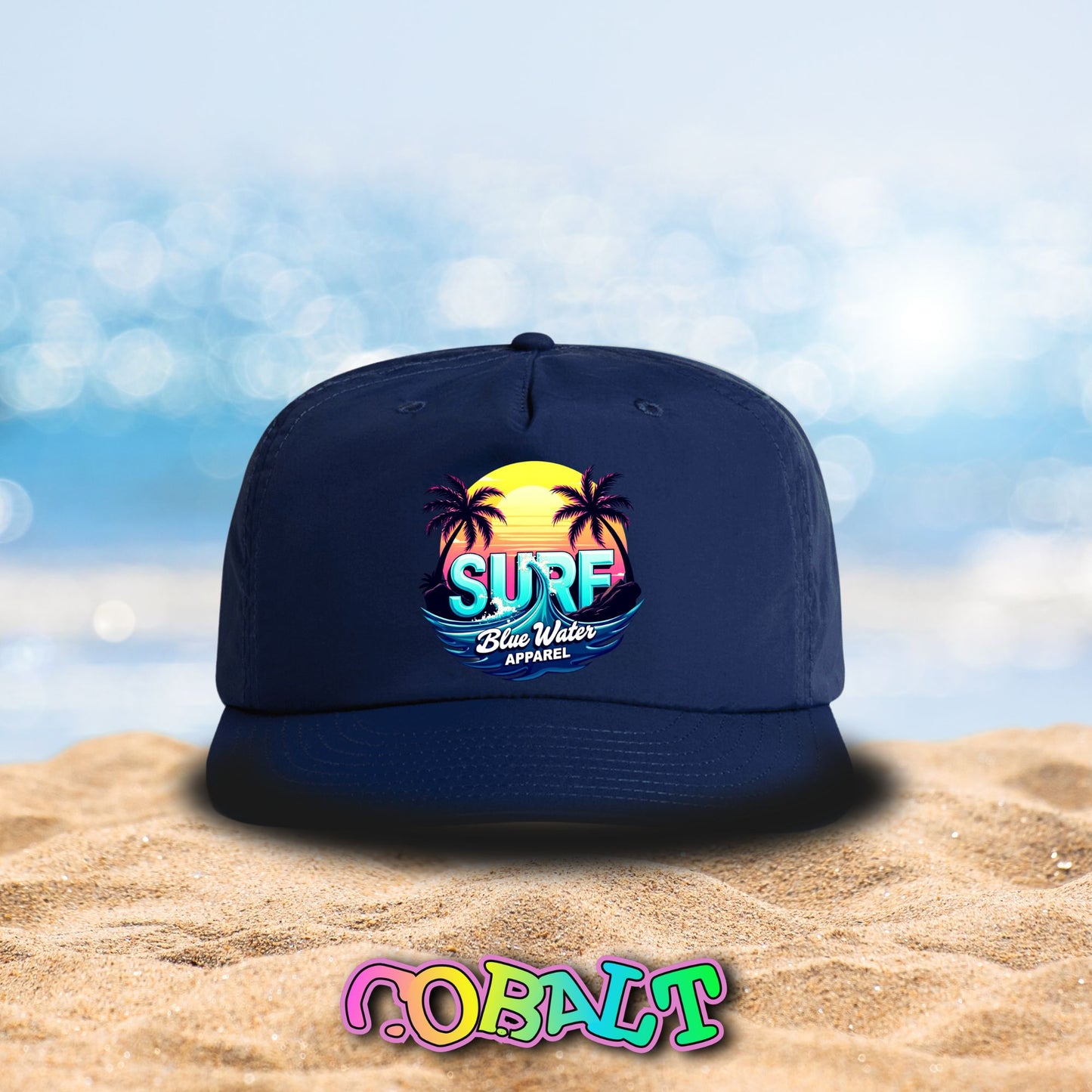 front view cobalt retro surf surf cap by blue water apparel