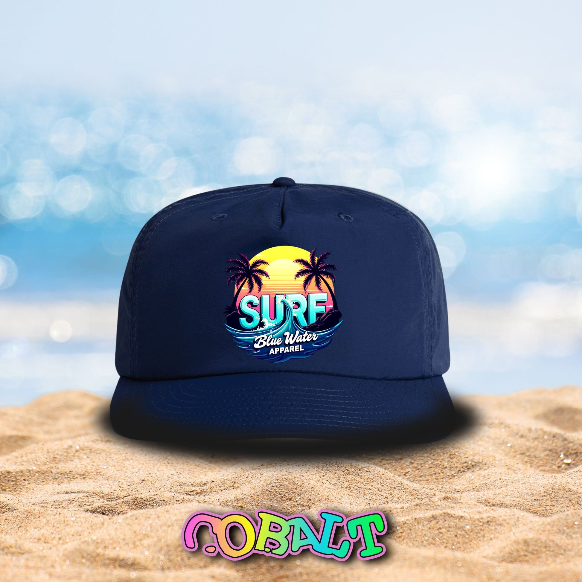 front view cobalt retro surf surf cap by blue water apparel