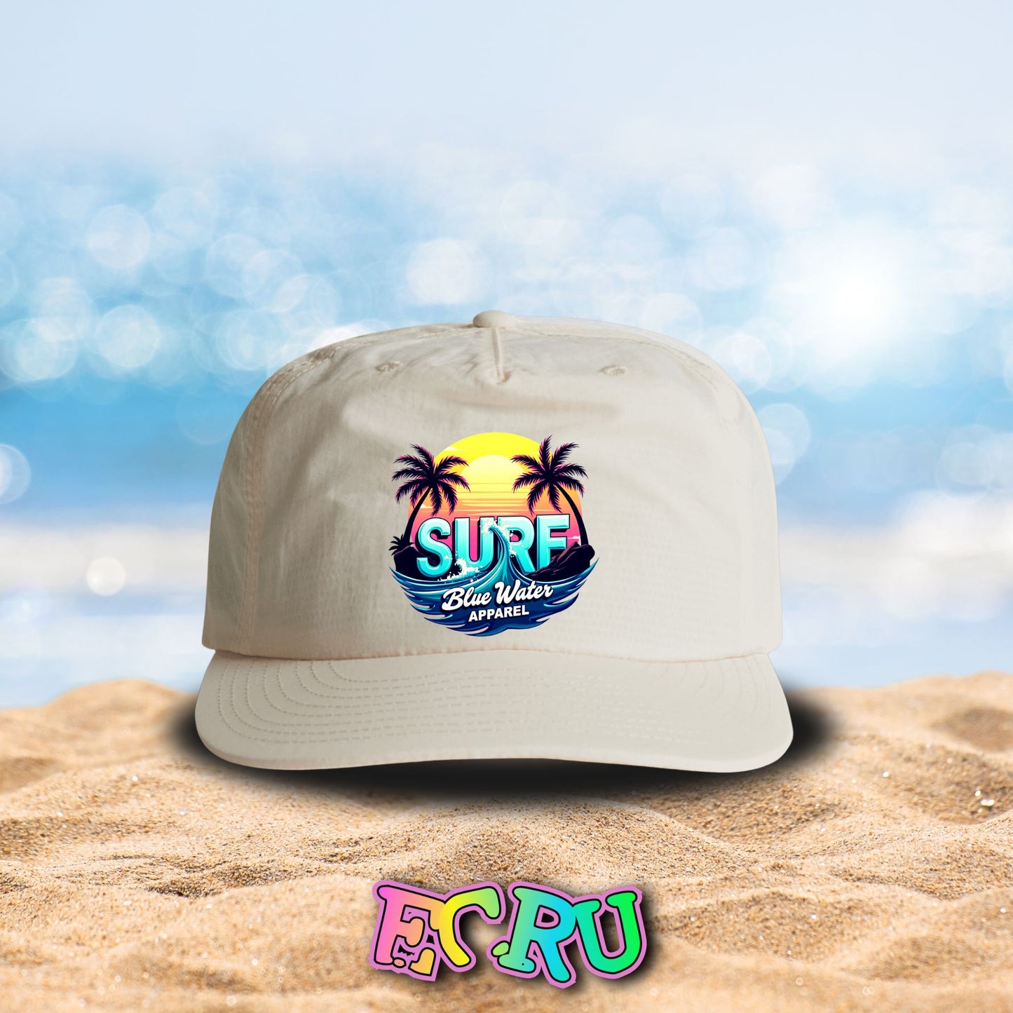 front view ecru retro surf surf cap by blue water apparel