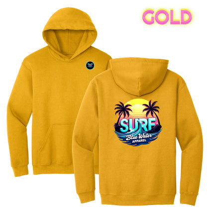 flat lay gold retro surf hoodie by blue water apparel