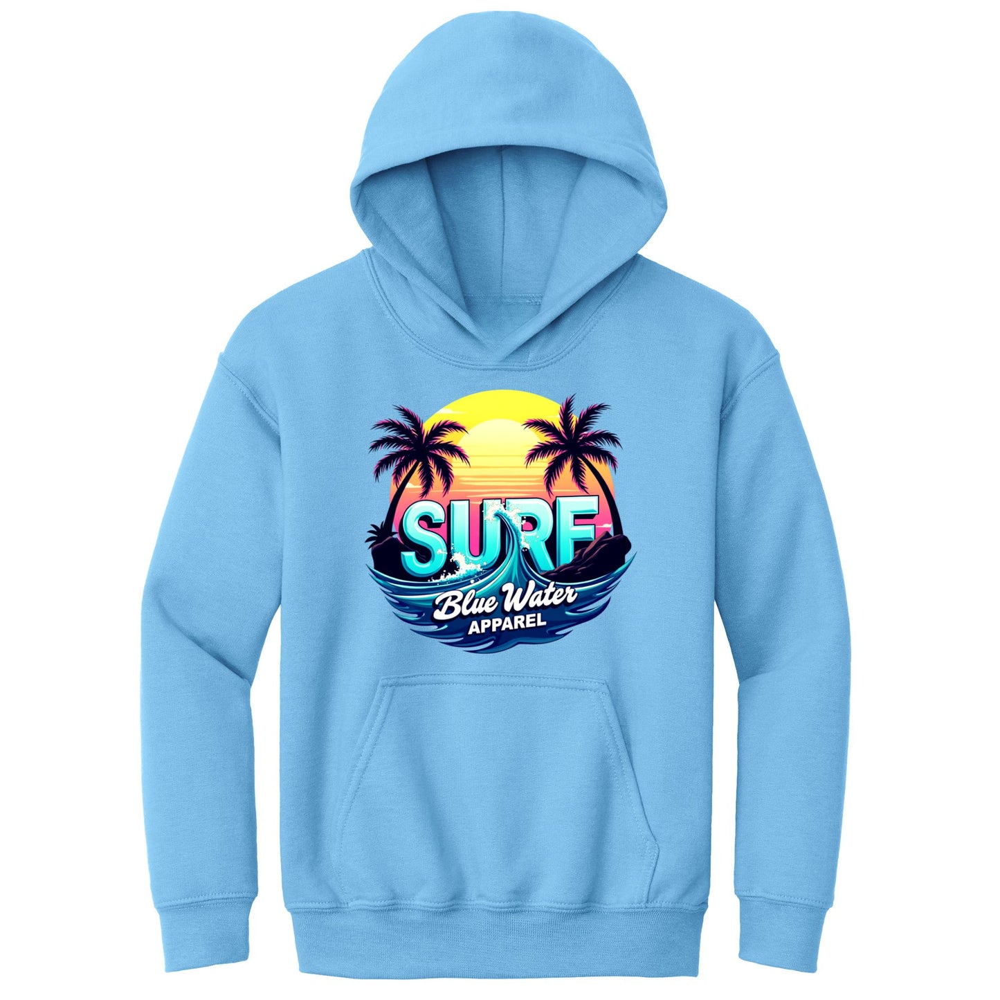 flat lay carolina blue retro surf kids hoodie by blue water apparel