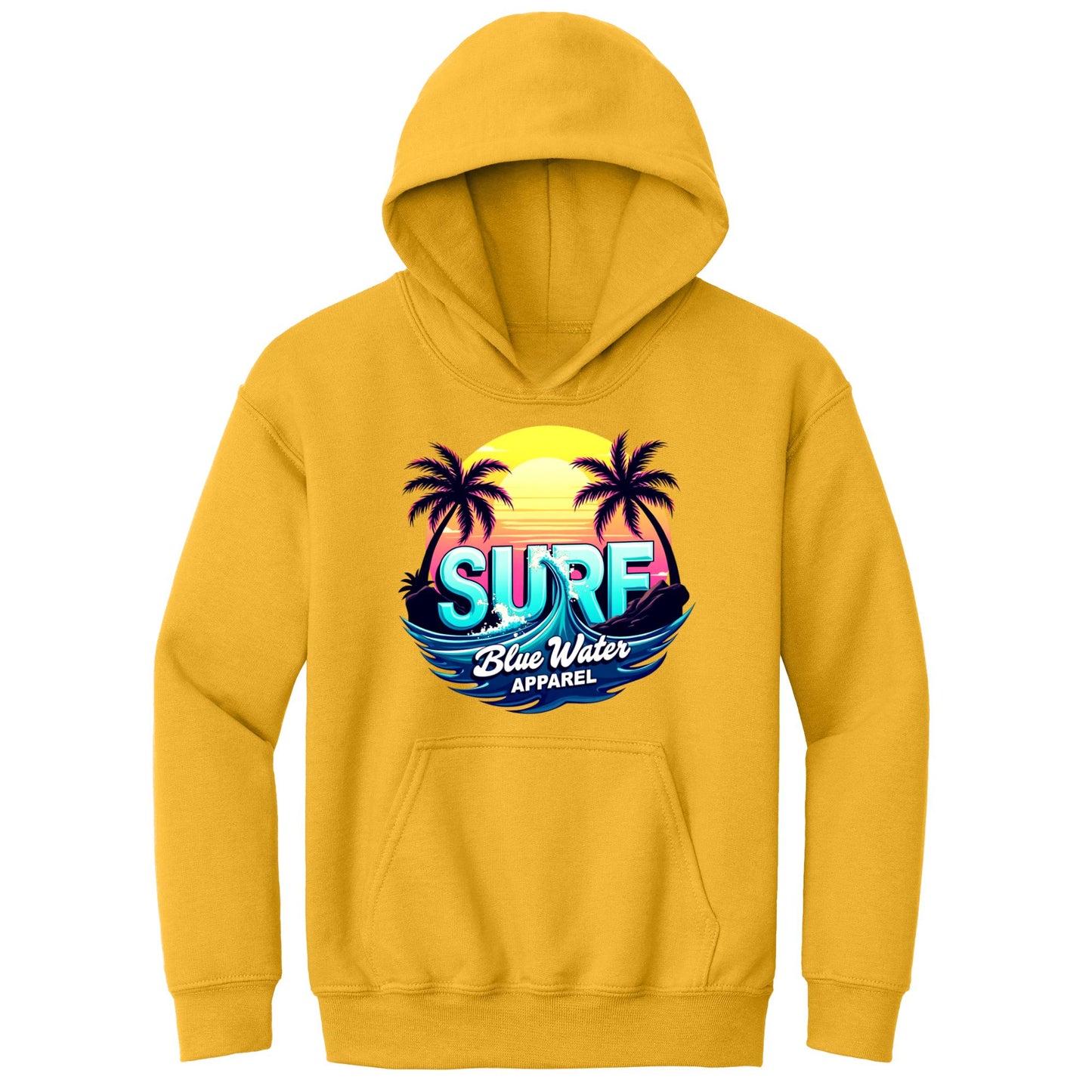 flat lay gold retro surf kids hoodie by blue water apparel