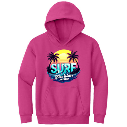 flat lay heliconia retro surf kids hoodie by blue water apparel