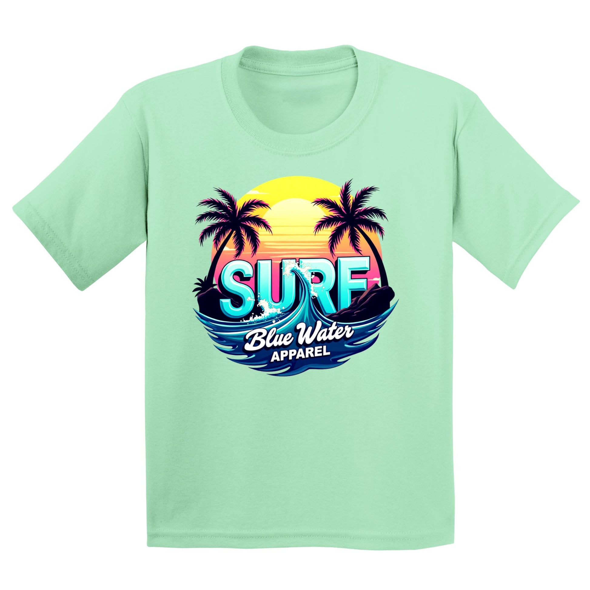 flat lay mint retro surf kids tee by blue water apparel