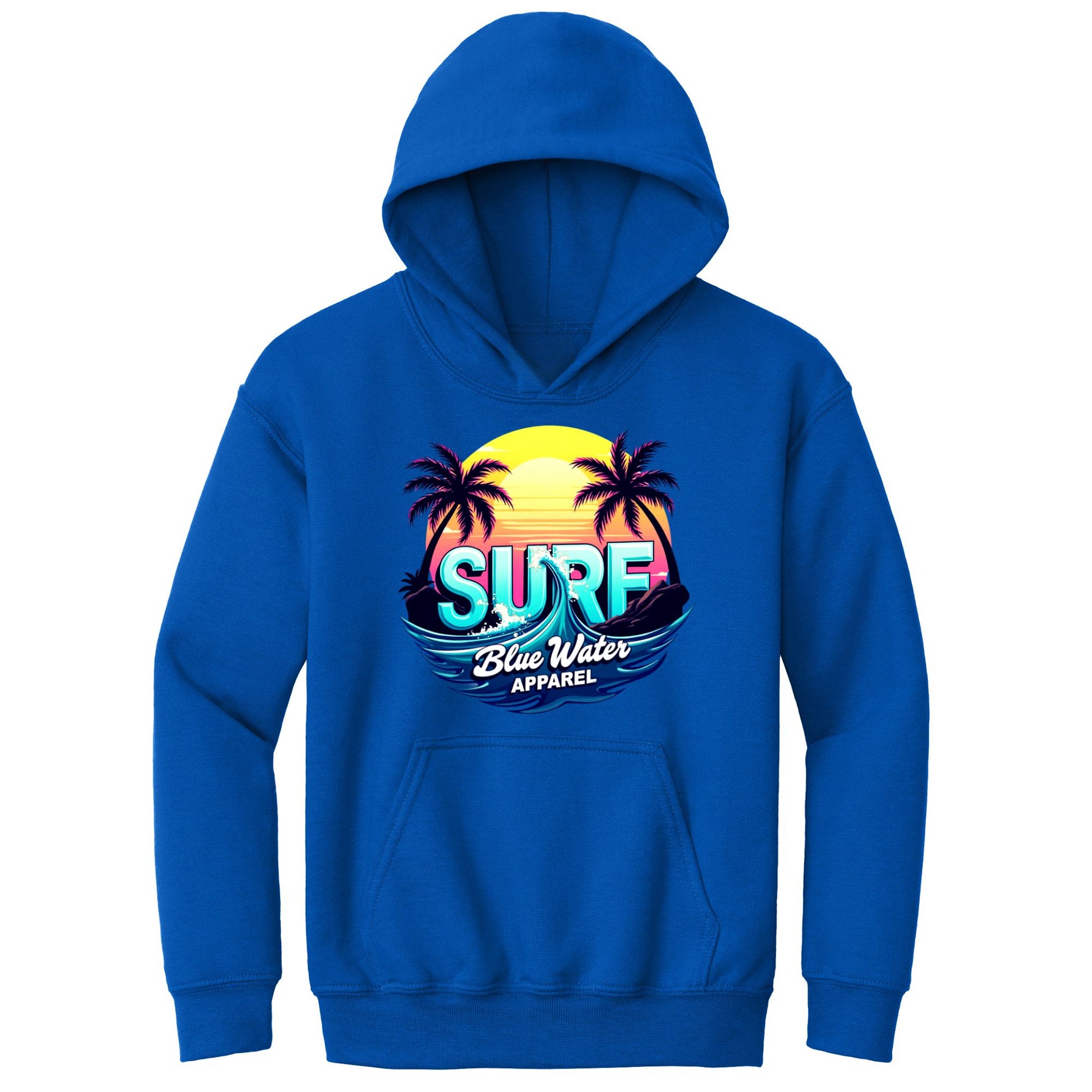 flat lay royal retro surf kids hoodie by blue water apparel