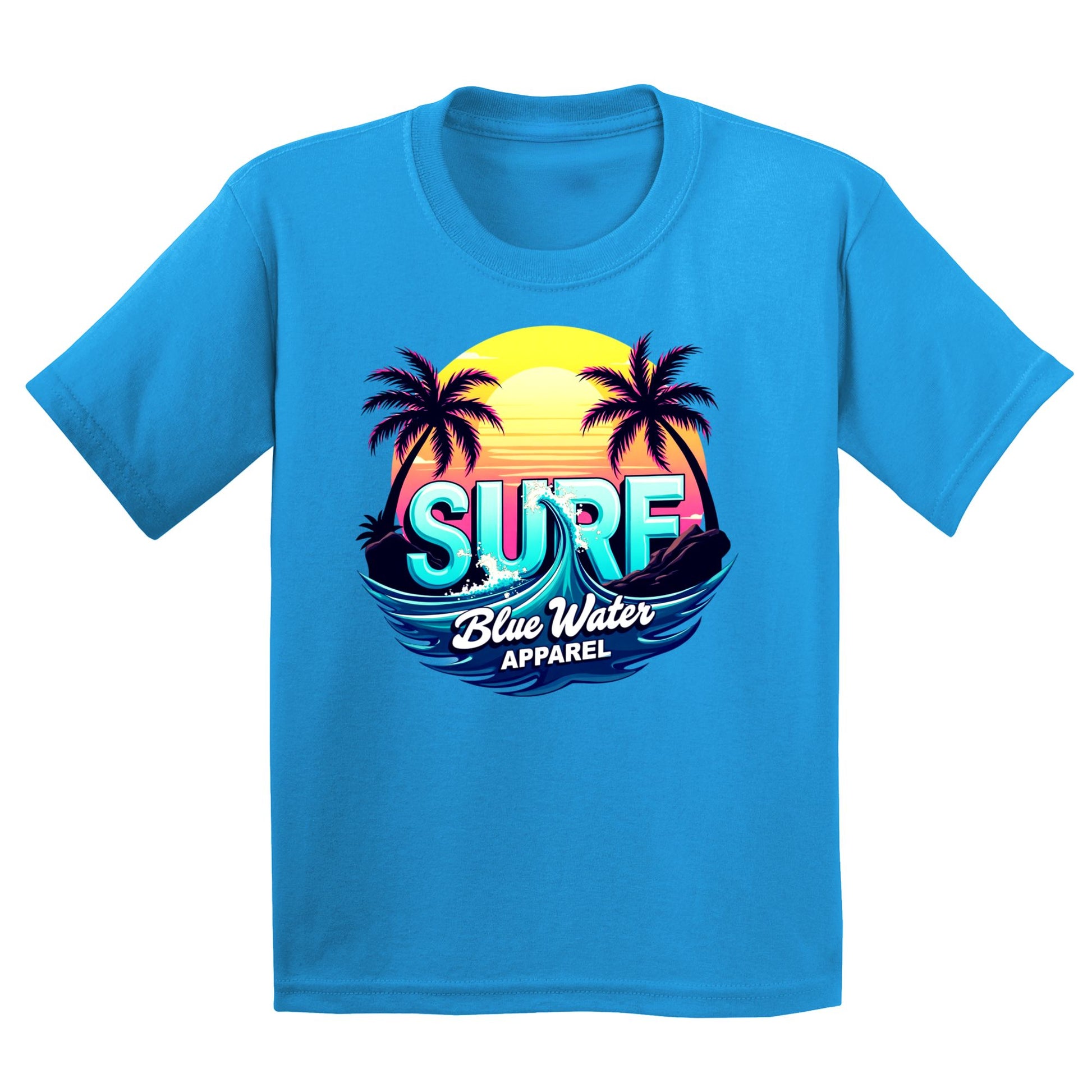flat lay sapphire retro surf kids tee by blue water apparel