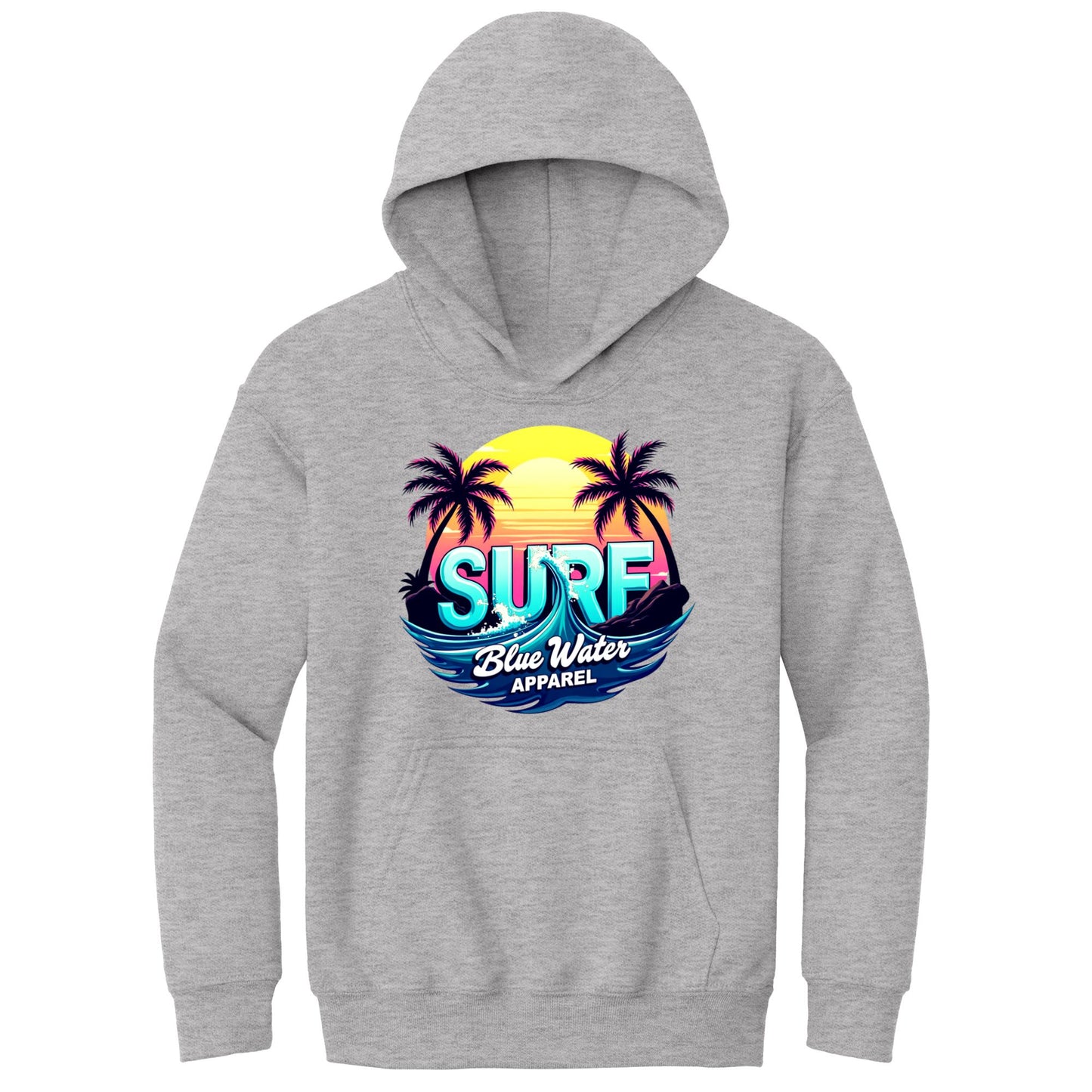 flat lay sport grey retro surf kids hoodie by blue water apparel