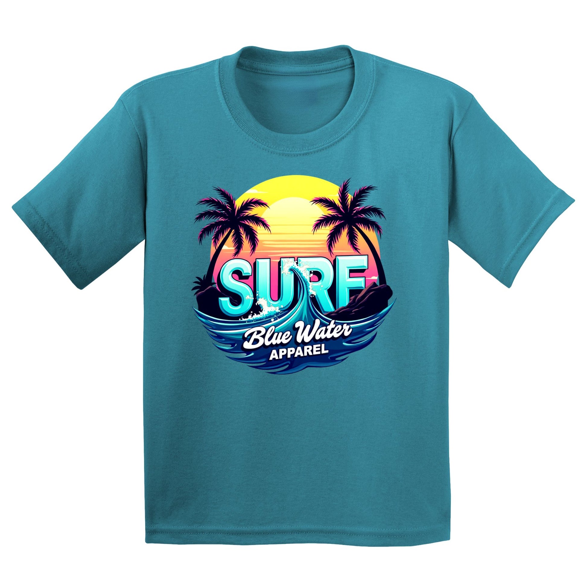 flat lay tropical blue retro surf kids tee by blue water apparel