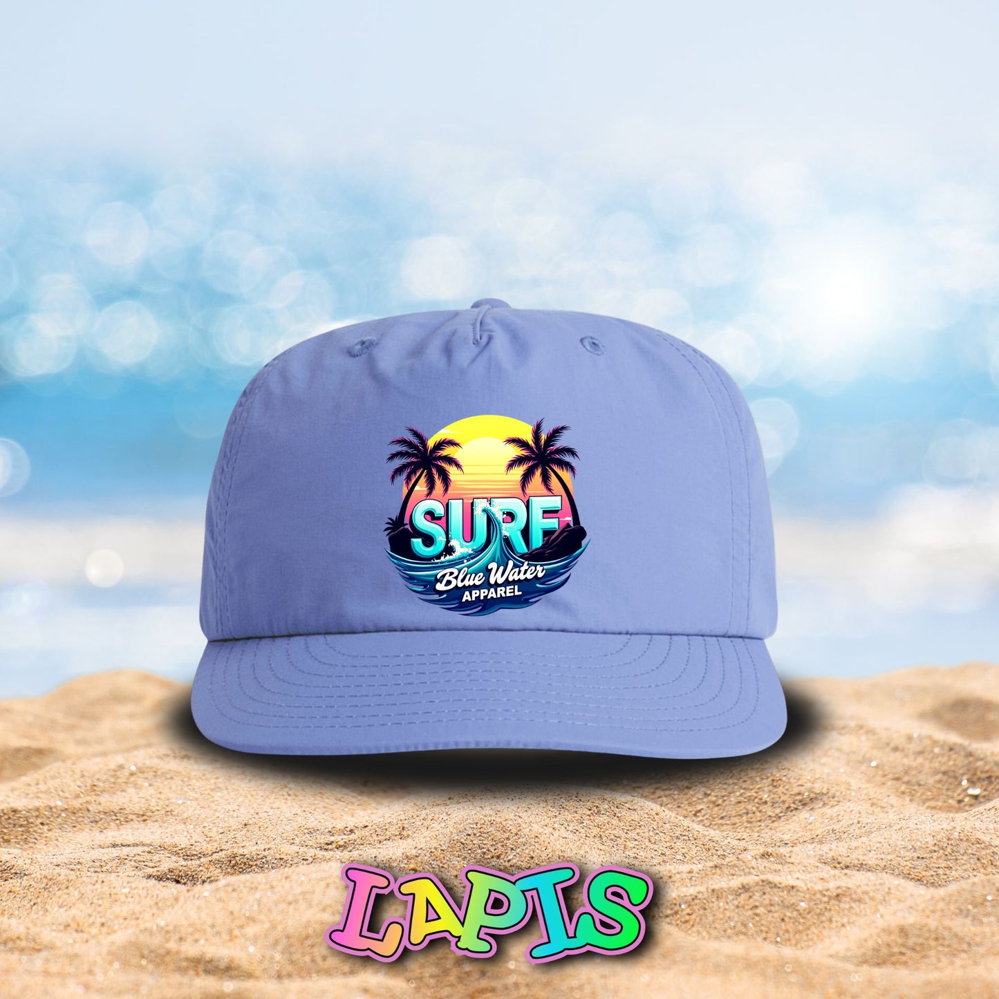 front view lapis retro surf surf cap by blue water apparel