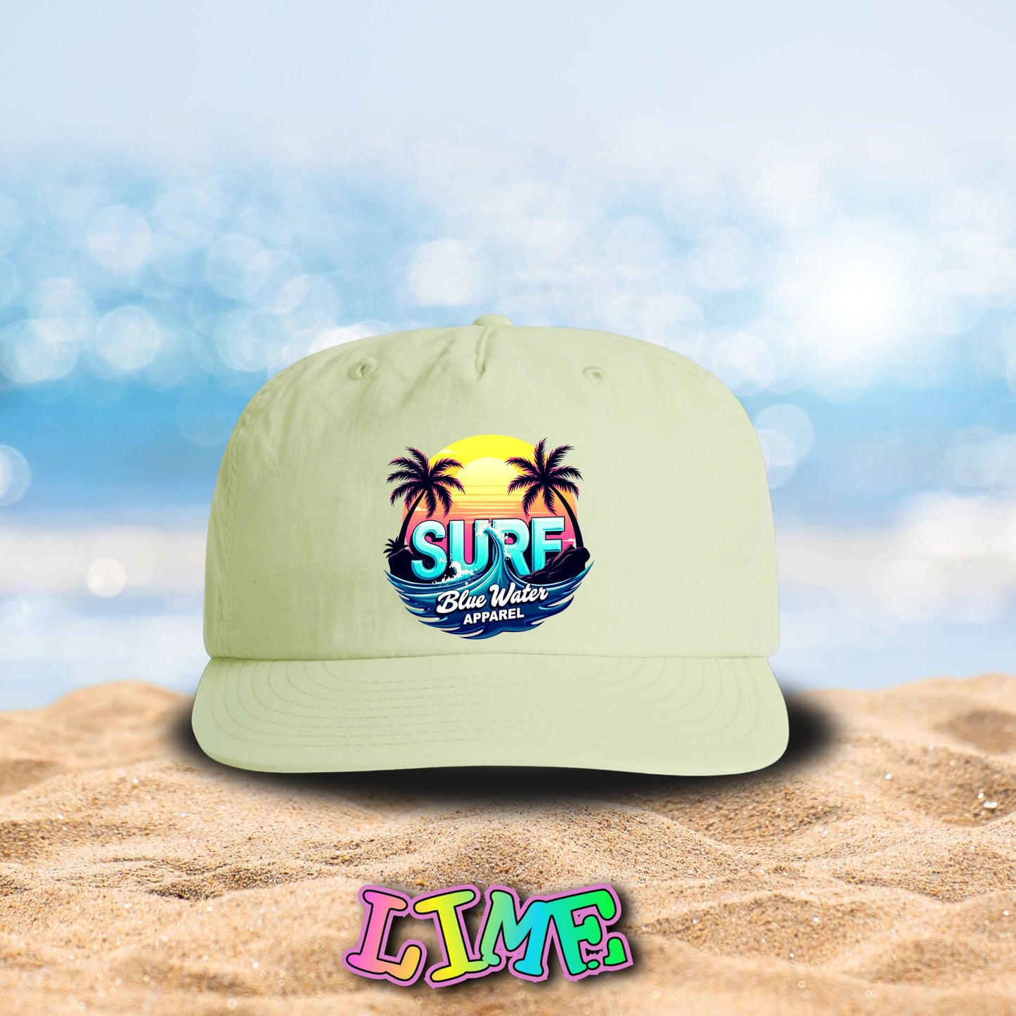 front view lime retro surf surf cap by blue water apparel