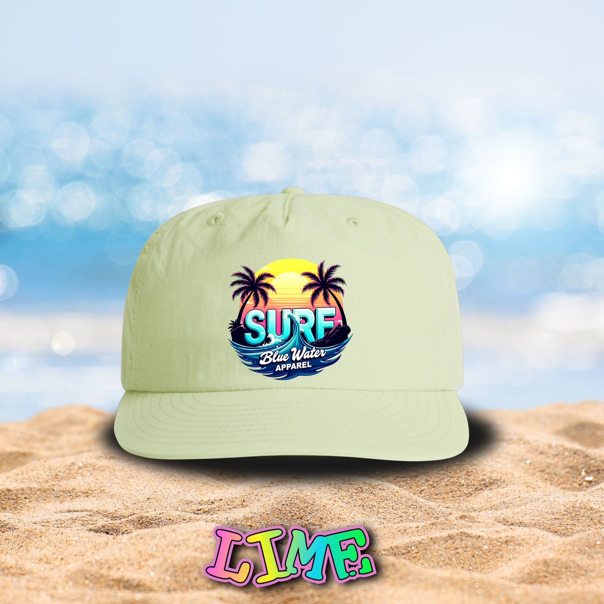 front view lime retro surf surf cap by blue water apparel