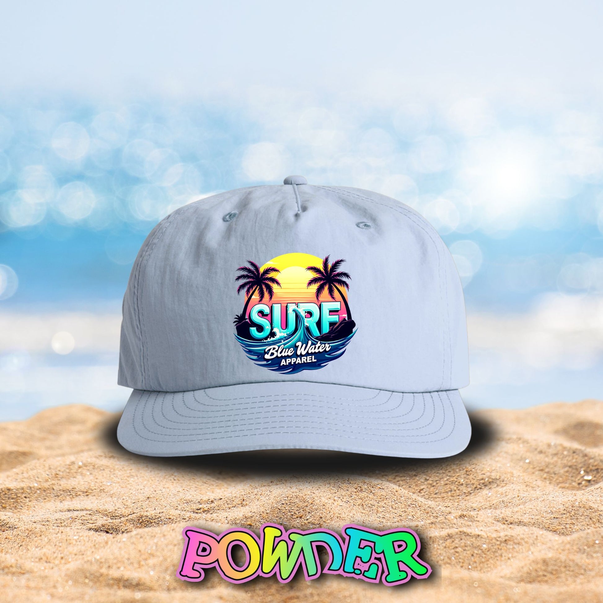 front view powder retro surf surf cap by blue water apparel