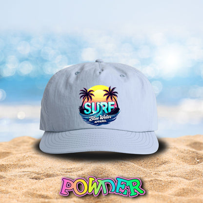 front view powder retro surf surf cap by blue water apparel