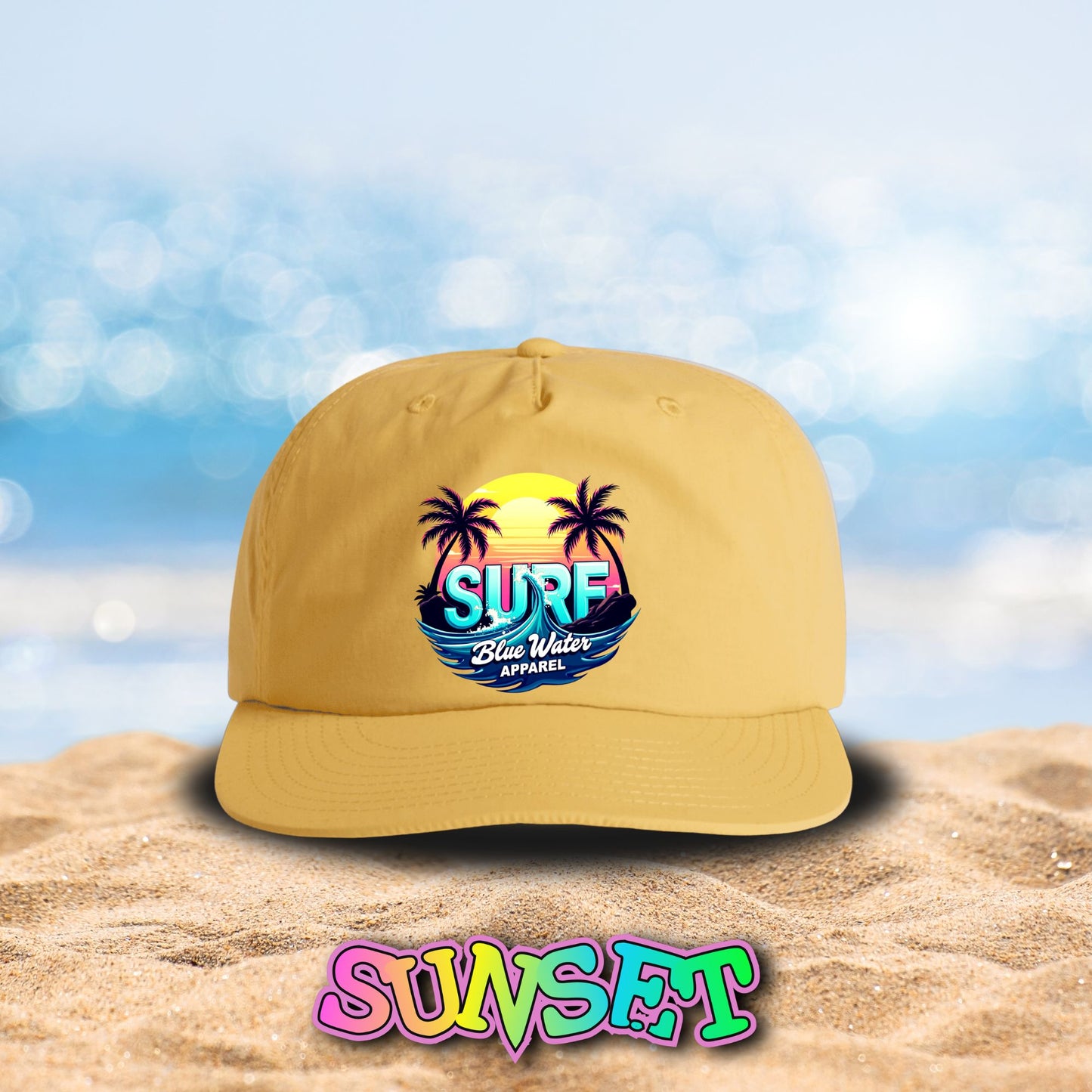 front view sunset retro surf surf cap by blue water apparel
