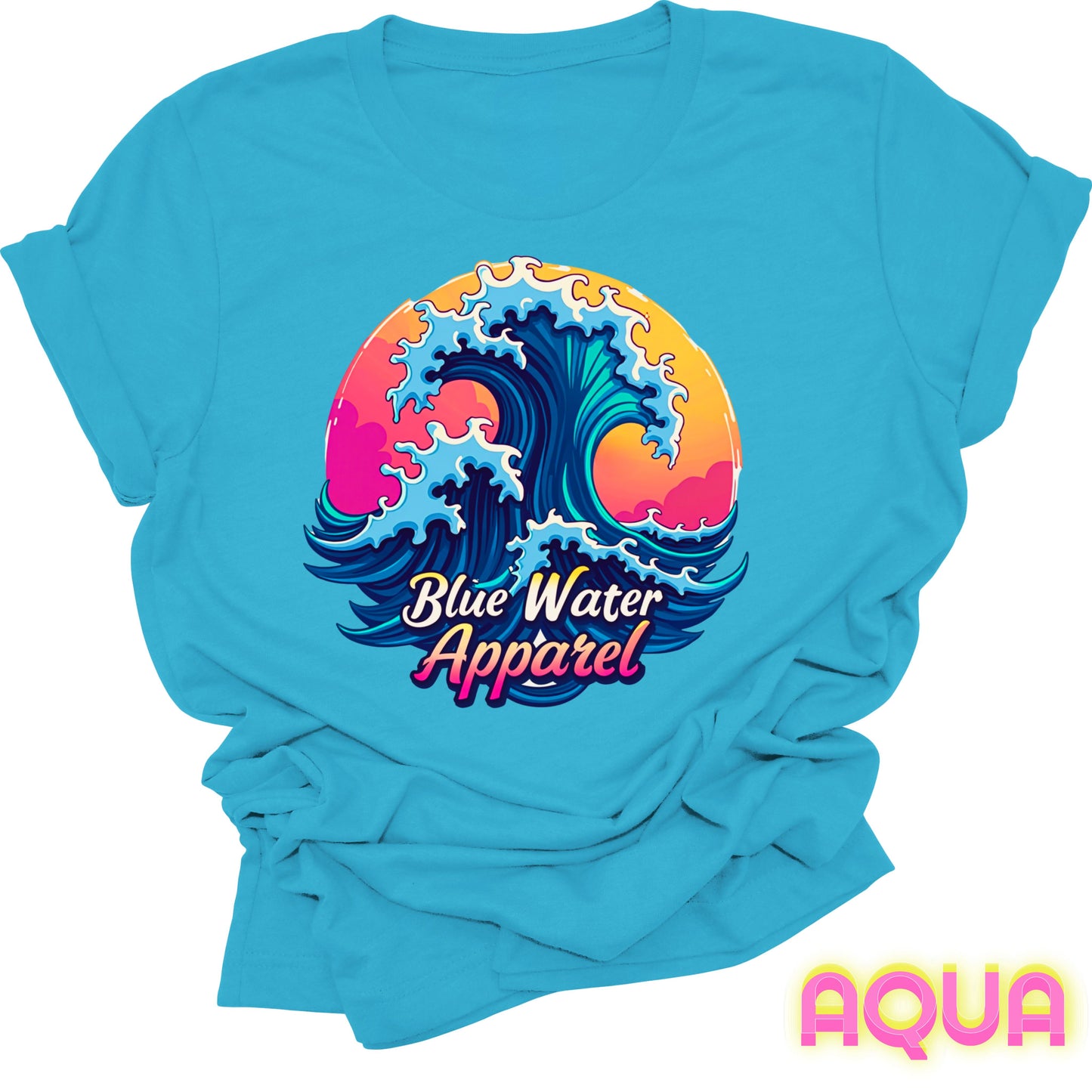 front graphic aqua retro wave tee by blue water apparel
