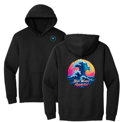 flat lay black retro wave hoodie by blue water apparel
