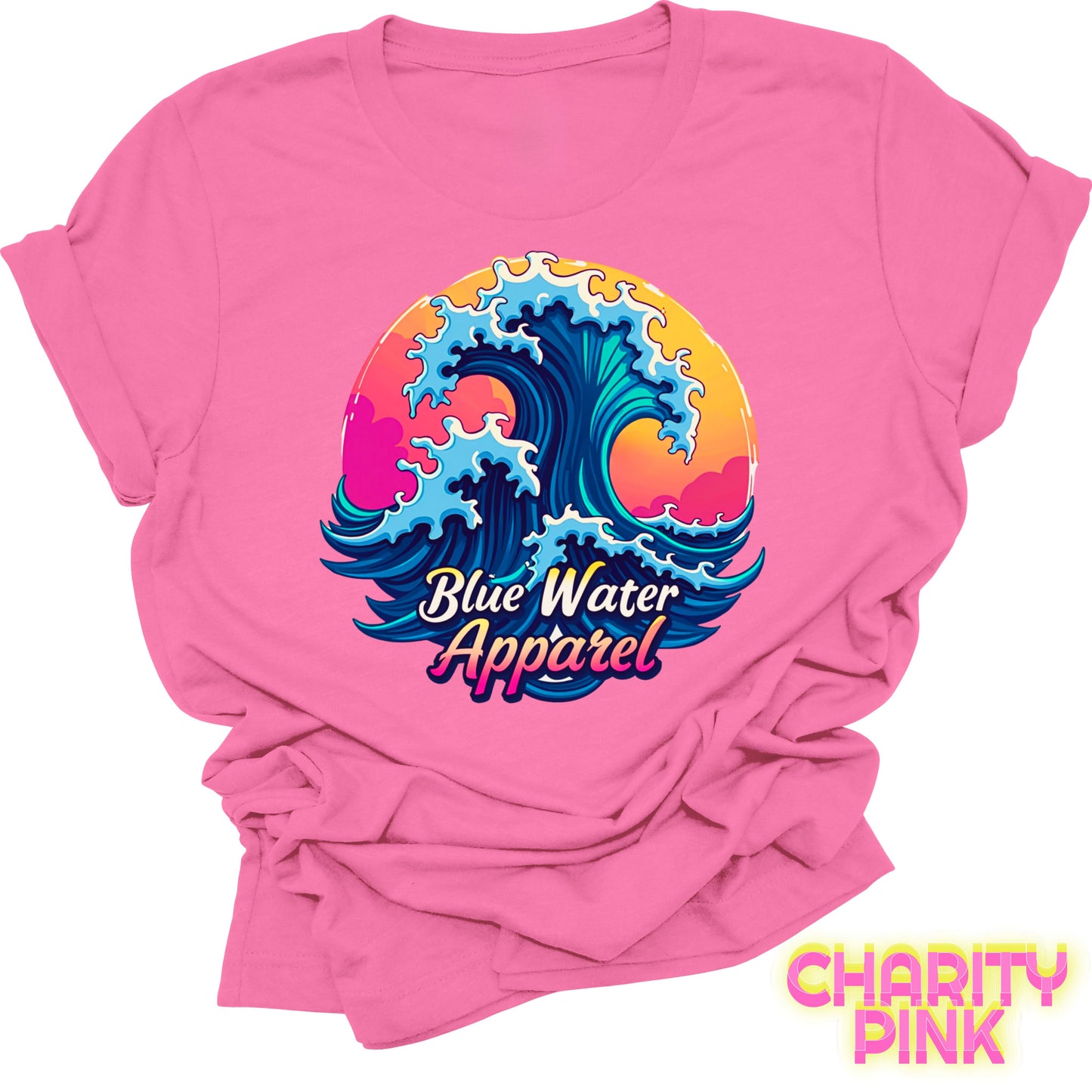 front graphic charity pink retro wave tee by blue water apparel