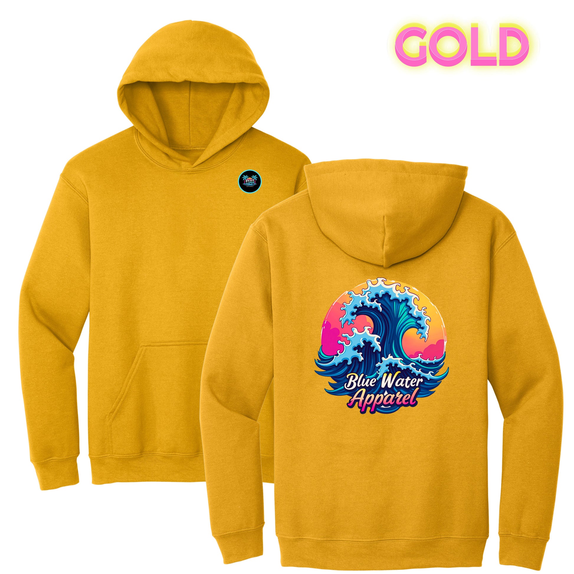 flat lay gold retro wave hoodie by blue water apparel