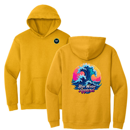 flat lay gold retro wave hoodie by blue water apparel