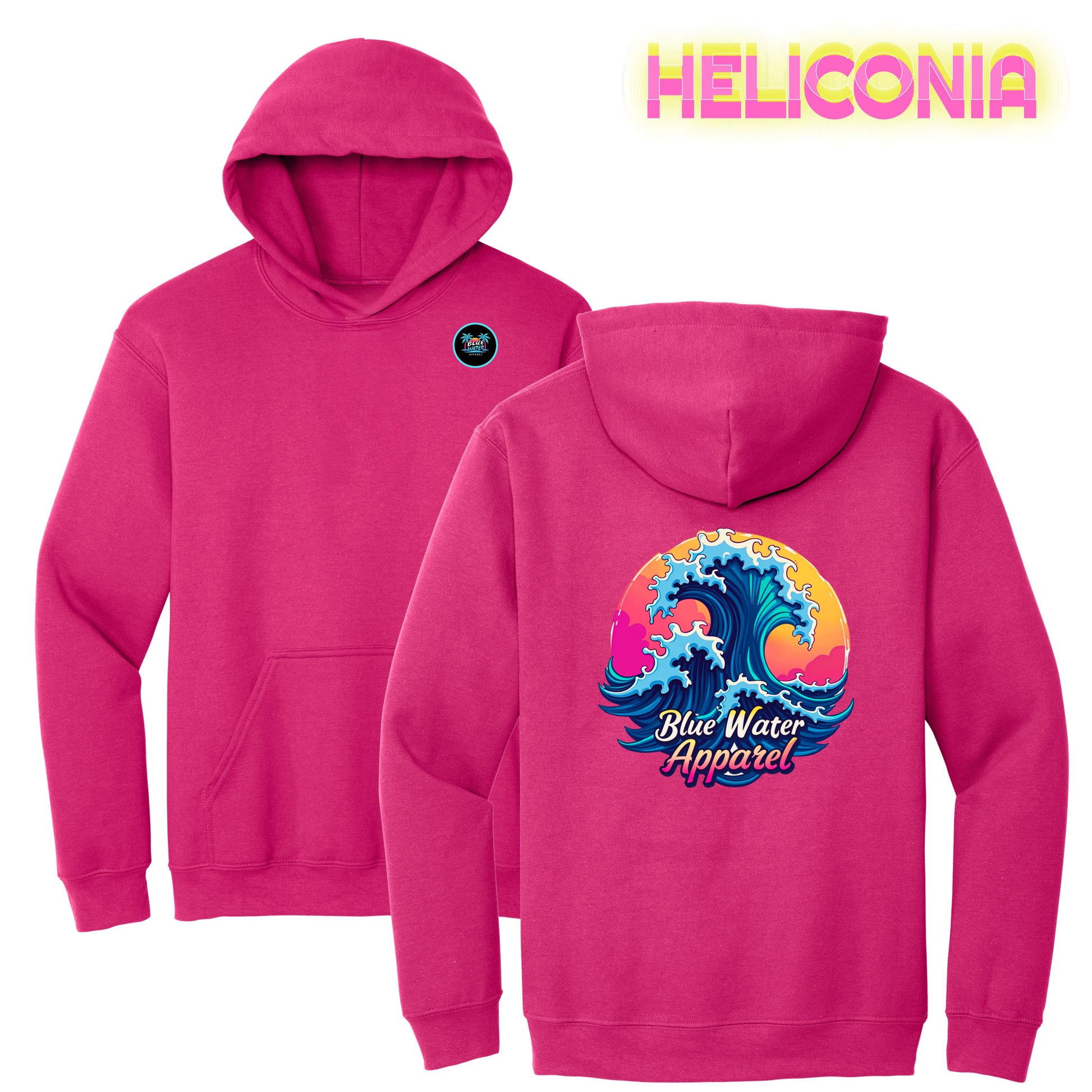 flat lay heliconia retro wave hoodie by blue water apparel