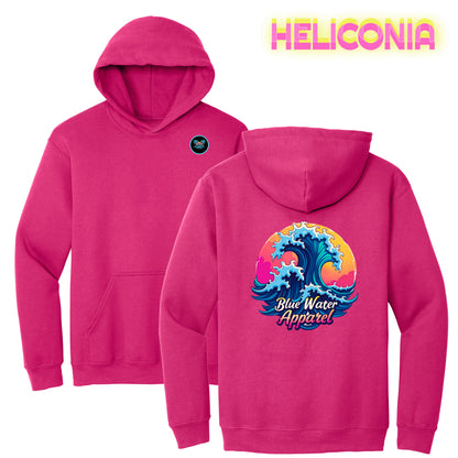 flat lay heliconia retro wave hoodie by blue water apparel