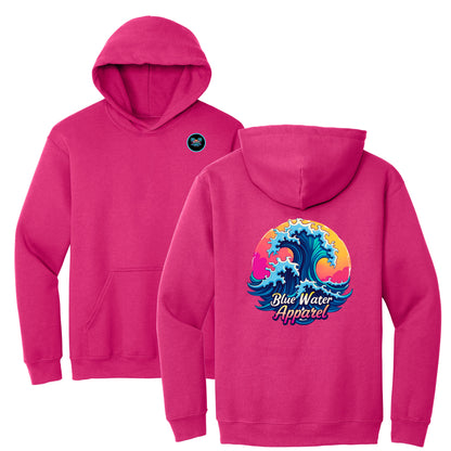 flat lay heliconia retro wave hoodie by blue water apparel