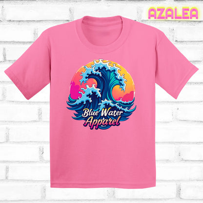 Children's flat lay azaela retro wave tee by blue water apparel
