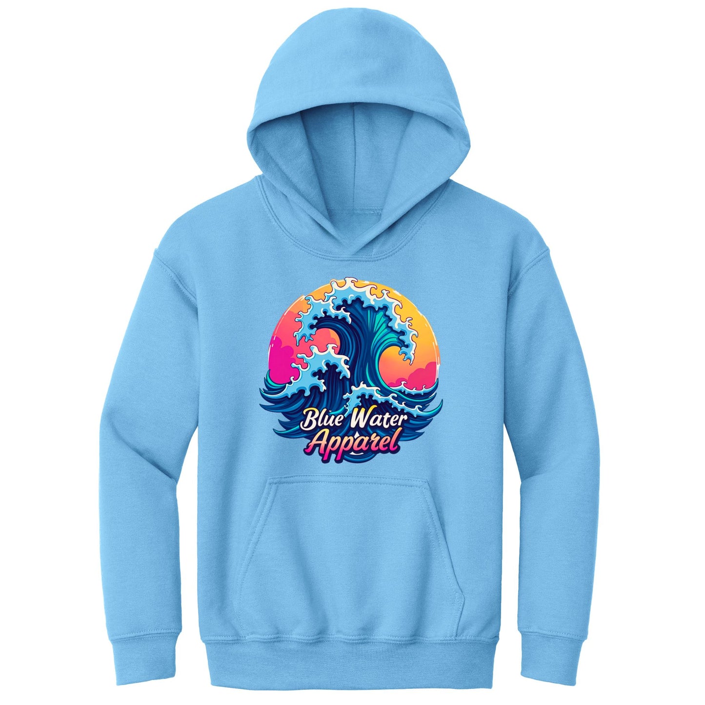 flat lay carolina blue retro wave kids hoodie by blue water apparel