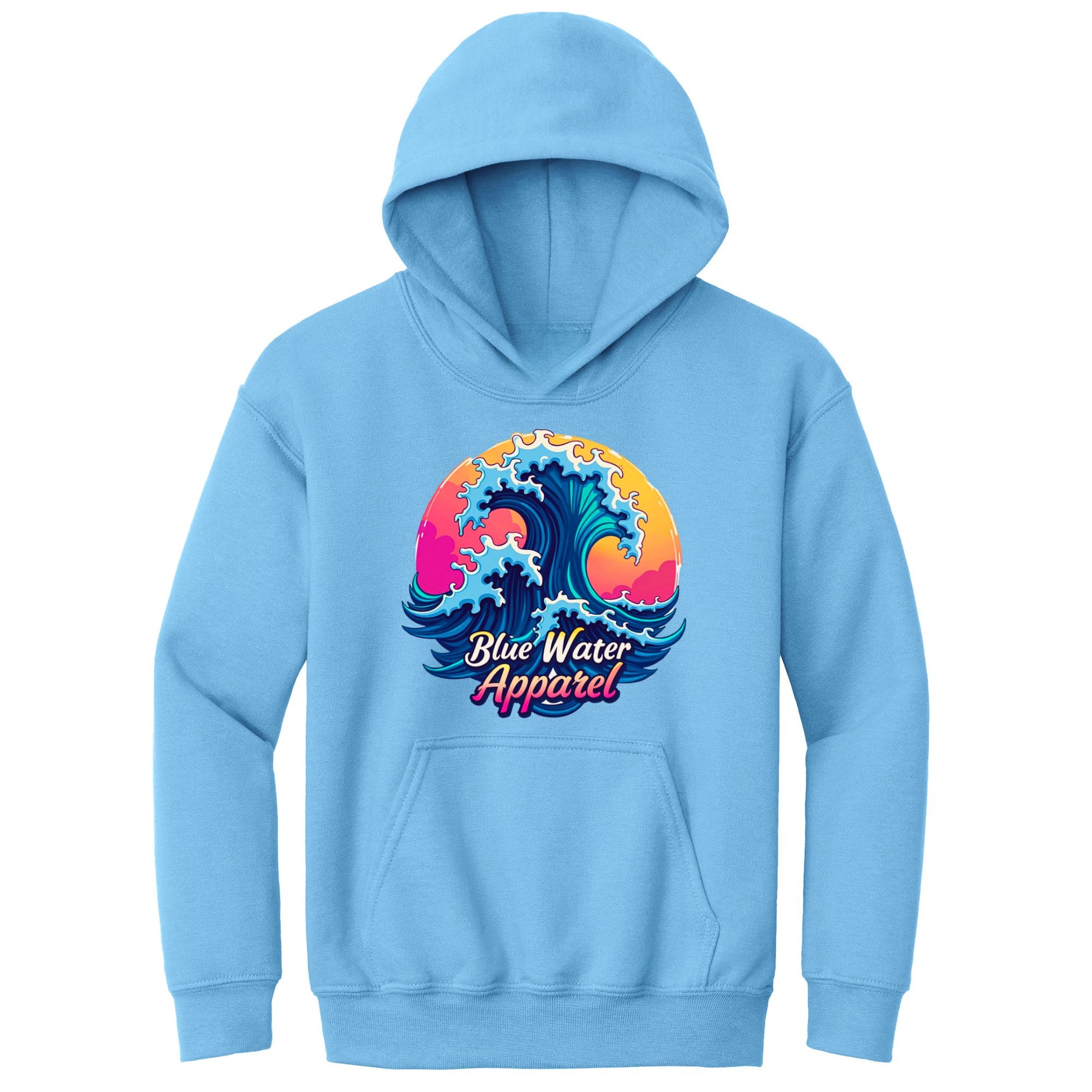 flat lay carolina blue retro wave kids hoodie by blue water apparel