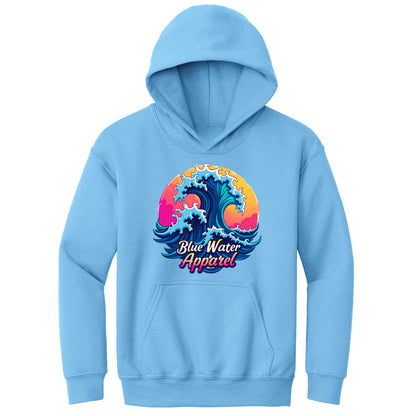 flat lay carolina blue retro wave kids hoodie by blue water apparel