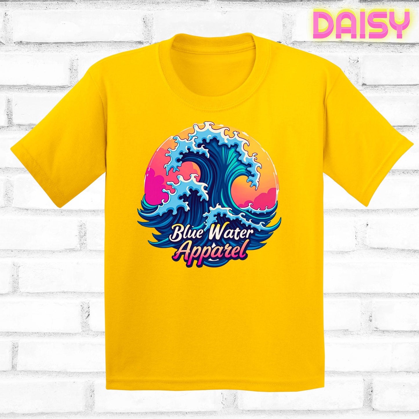 Children's flat lay daisy retro wave tee by blue water apparel