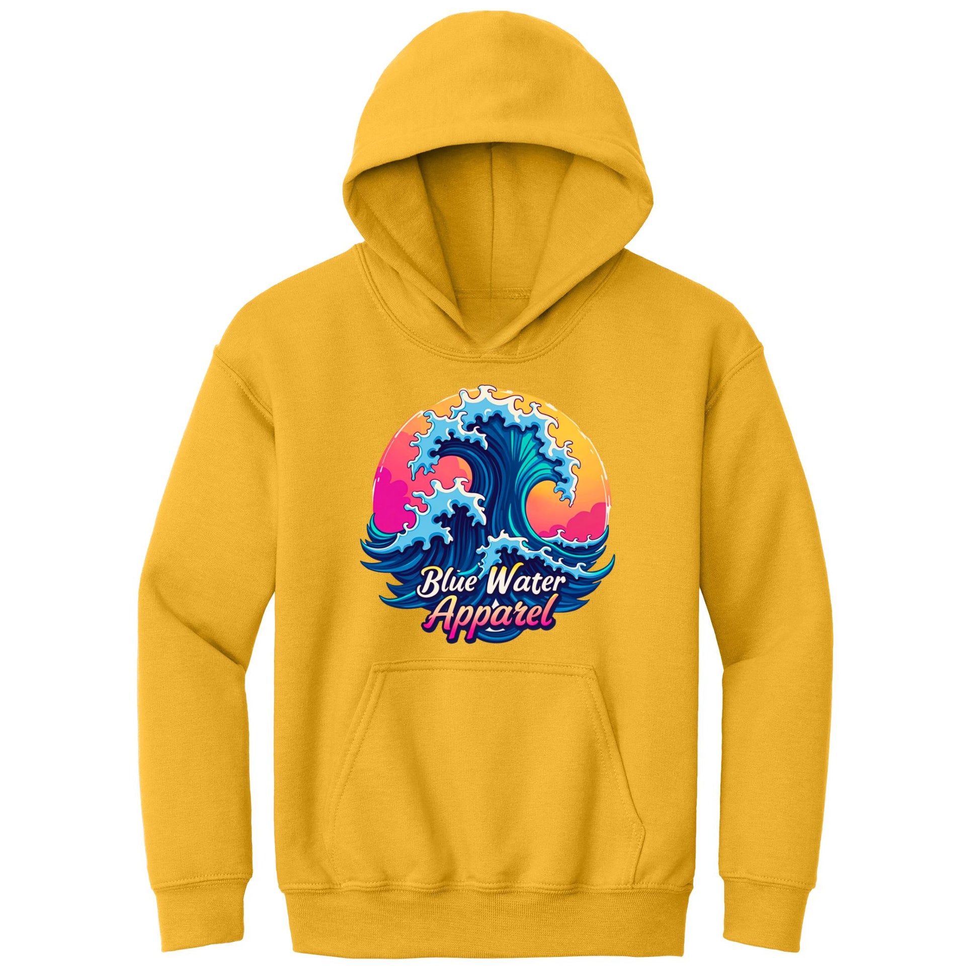 flat lay gold retro wave kids hoodie by blue water apparel