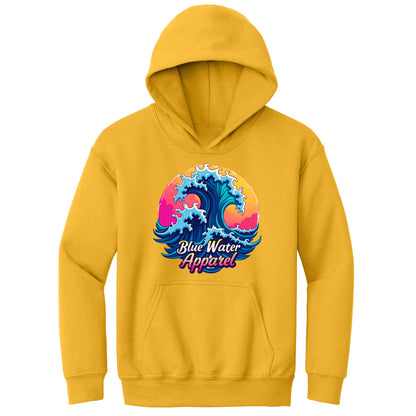 flat lay gold retro wave kids hoodie by blue water apparel