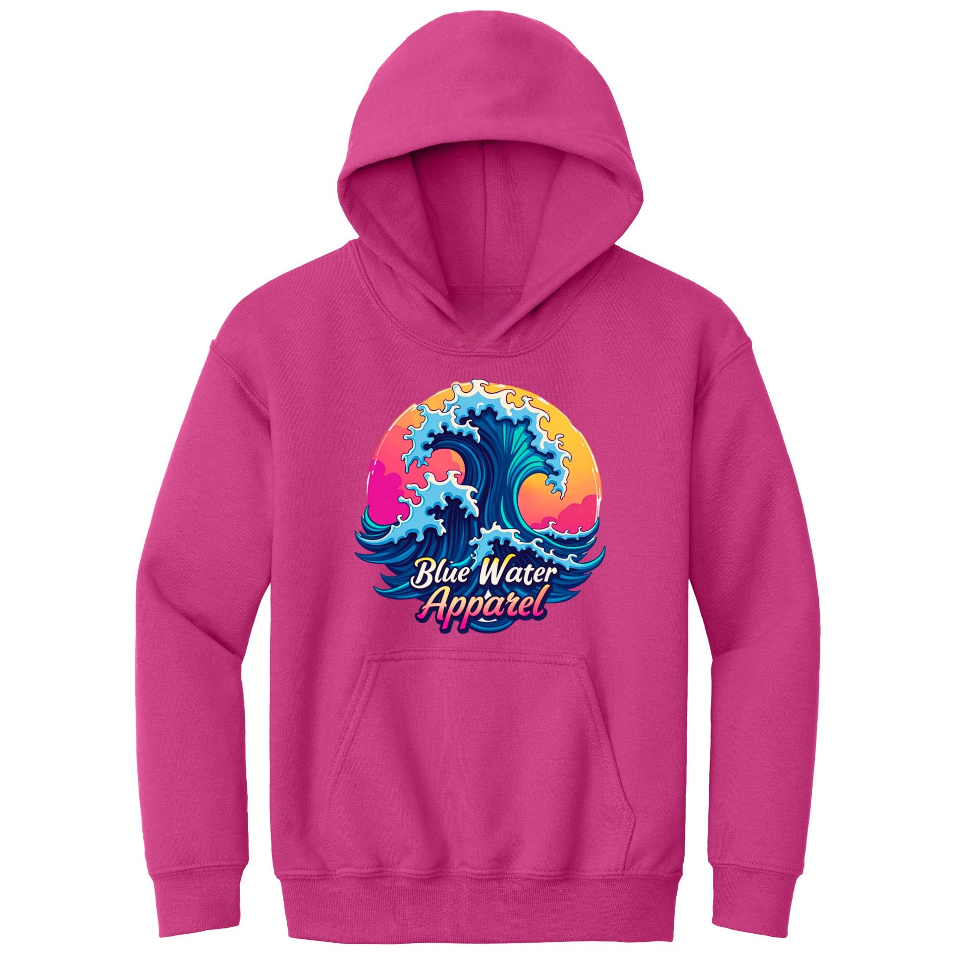 flat lay heliconia retro wave kids hoodie by blue water apparel
