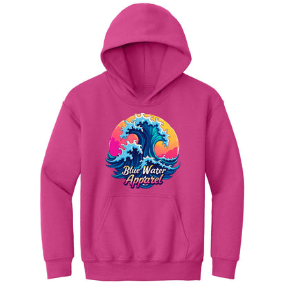 flat lay heliconia retro wave kids hoodie by blue water apparel