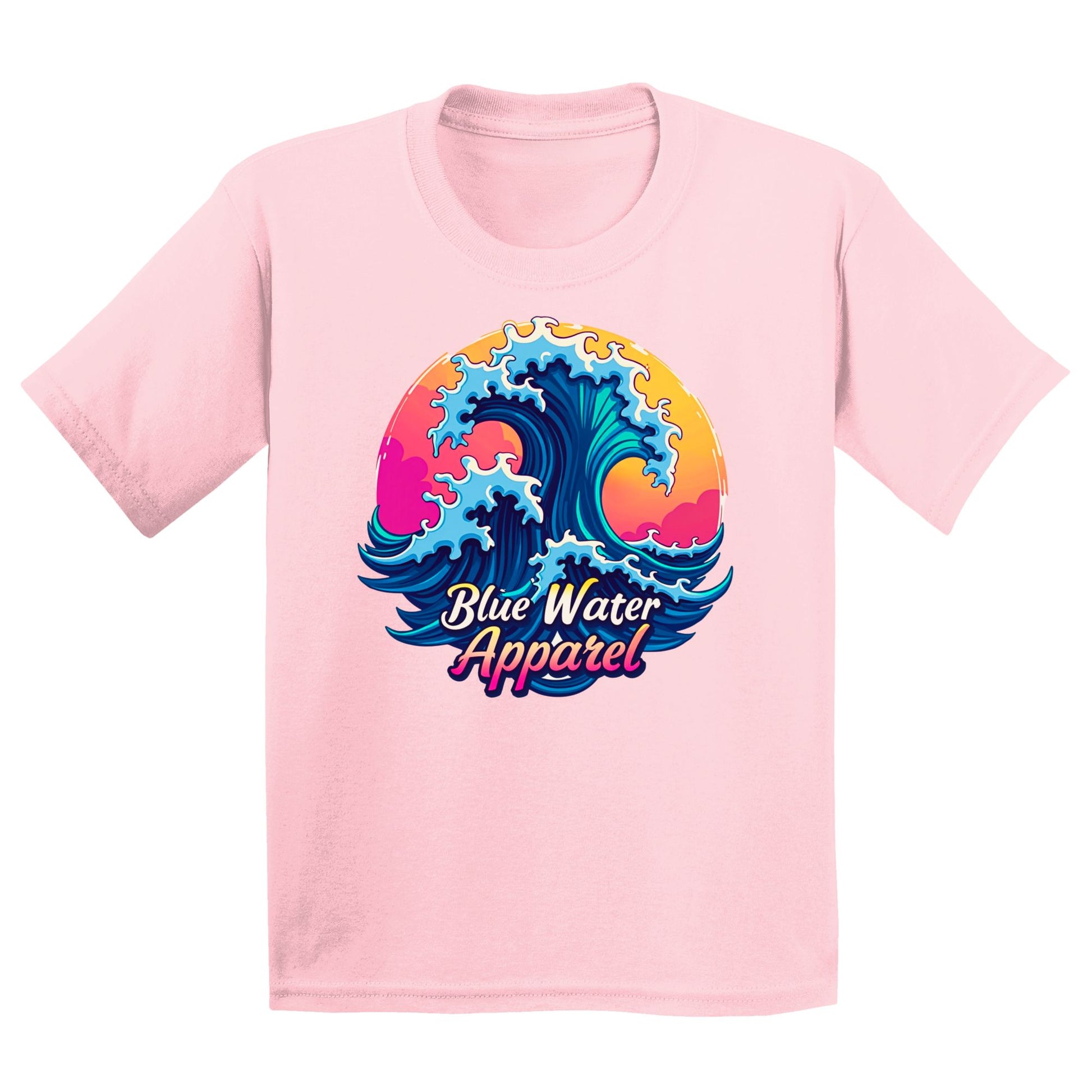 flat lay light pink retro wave kids tee by blue water apparel