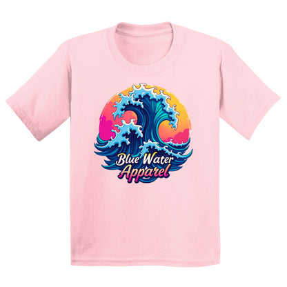 flat lay light pink retro wave kids tee by blue water apparel