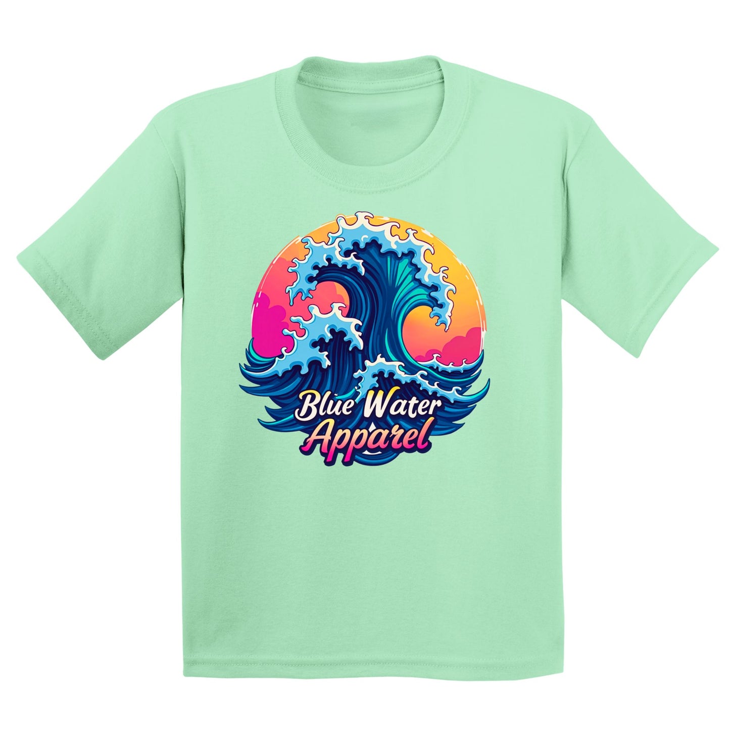 flat lay mint green retro wave kids tee by blue water apparel