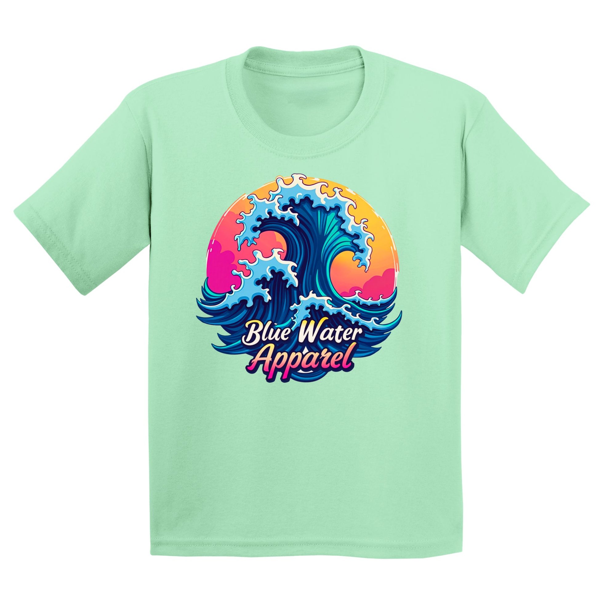 flat lay mint green retro wave kids tee by blue water apparel