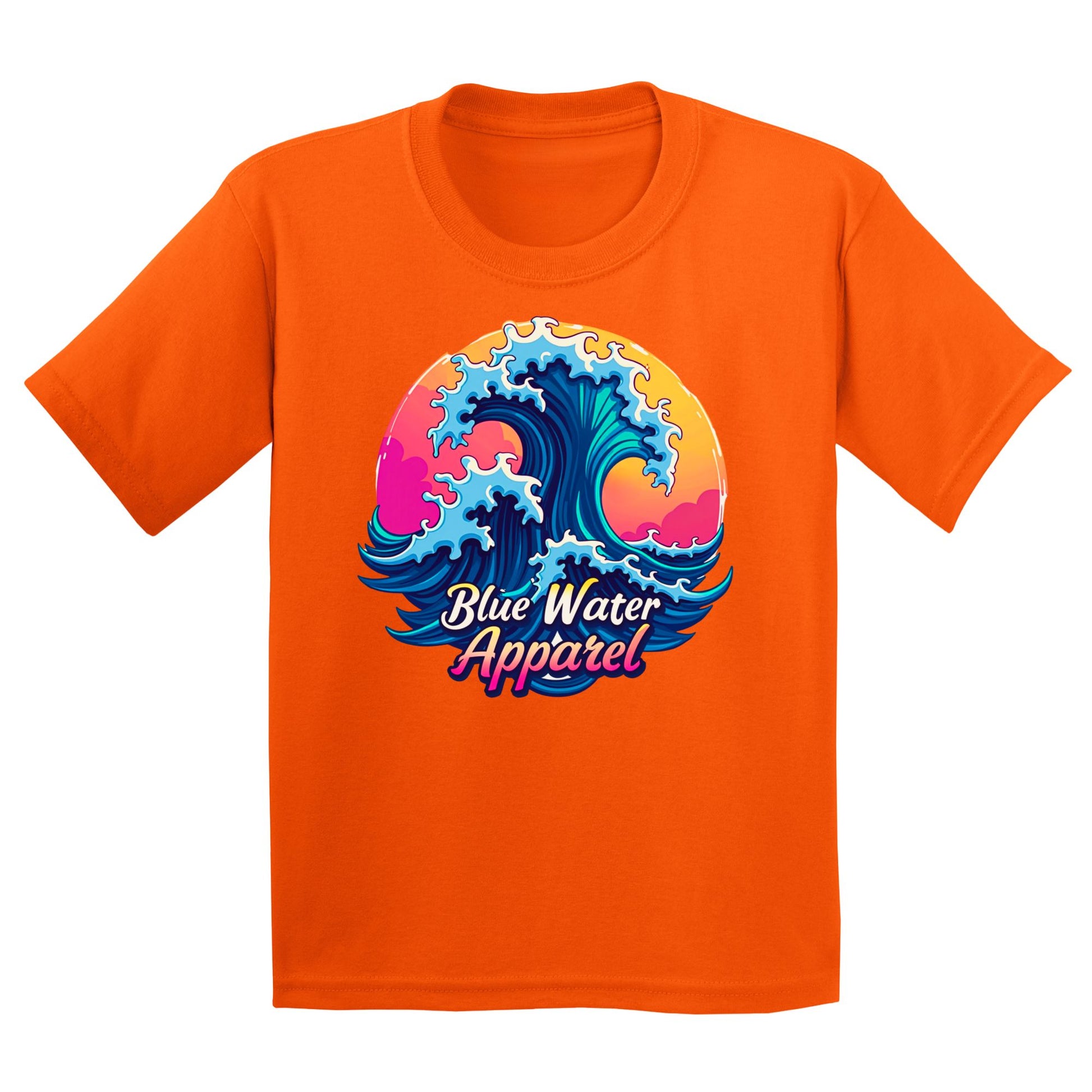 flat lay orange retro wave kids tee by blue water apparel