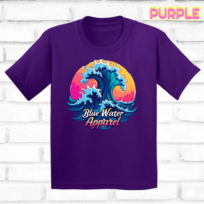 Children's flat lay purple retro wave tee by blue water apparel