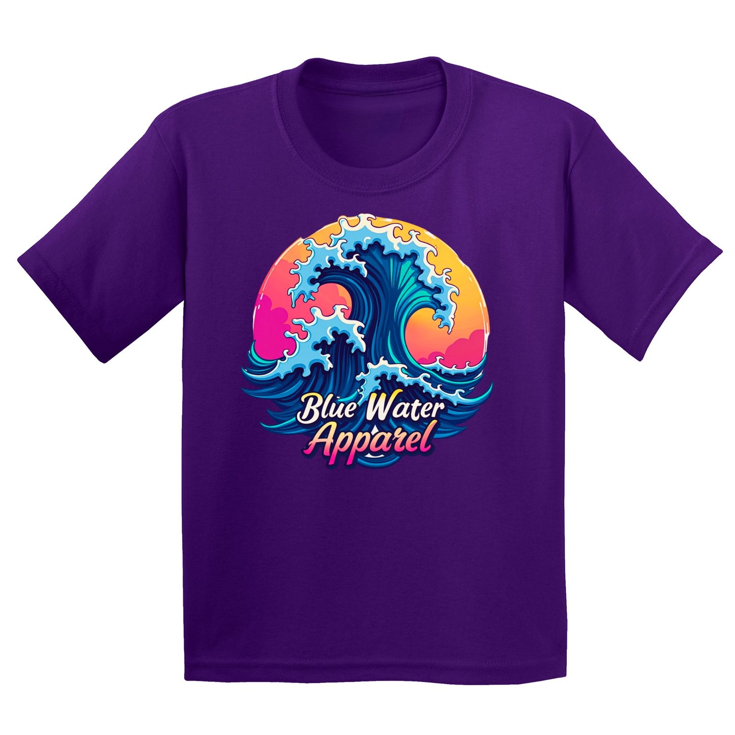 flat lay purple retro wave kids tee by blue water apparel
