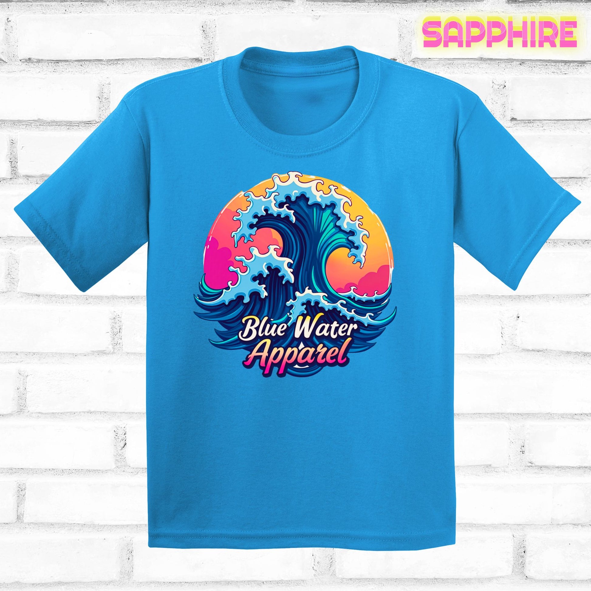 Children's flat lay sapphire retro wave tee by blue water apparel
