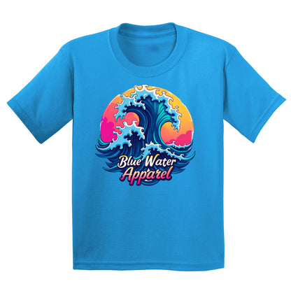 flat lay sapphire retro wave kids tee by blue water apparel
