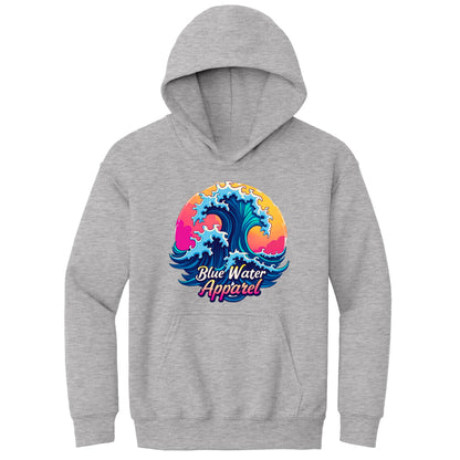 flat lay sport grey retro wave kids hoodie by blue water apparel