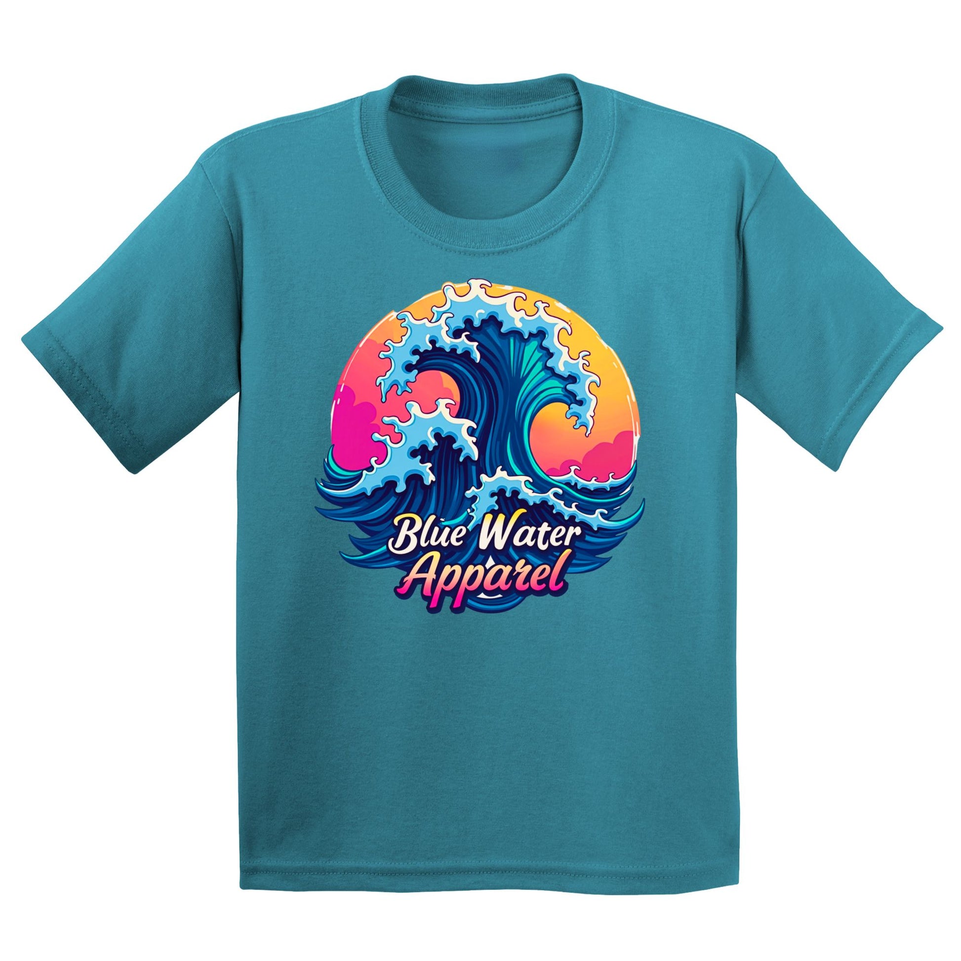 flat lay tropical blue retro wave kids tee by blue water apparel