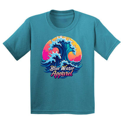 flat lay tropical blue retro wave kids tee by blue water apparel