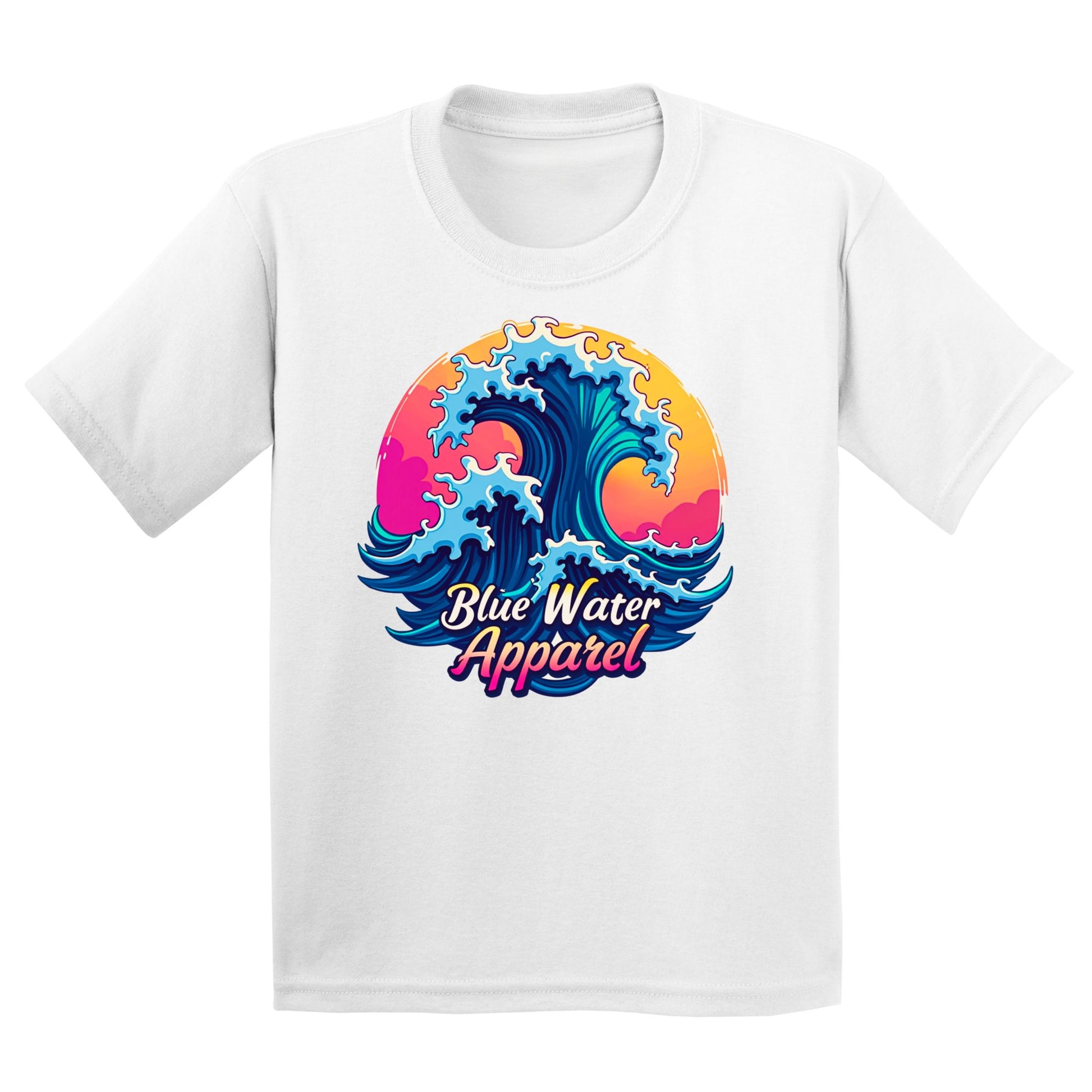flat lay white retro wave kids tee by blue water apparel